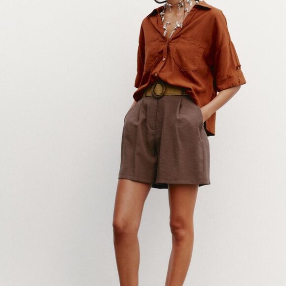 Zara linen blend cropped shirt - Picture 2 of 7